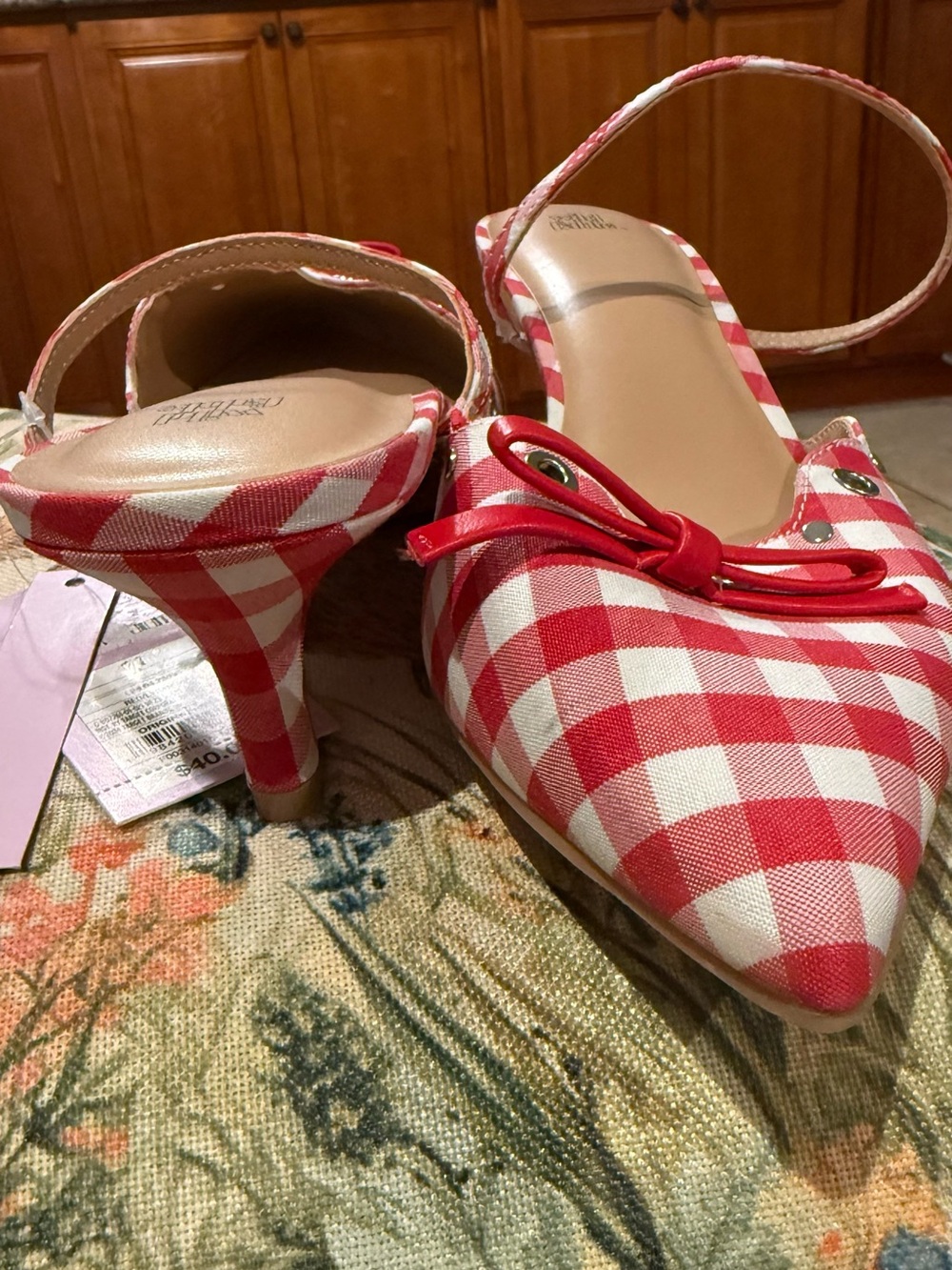 Wild fable Red and White Gingham Pointed-Toe Slingback kitty Heels 👠